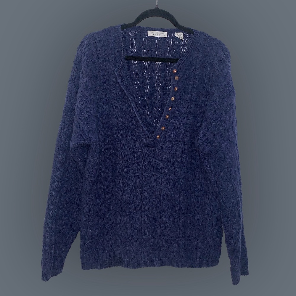Navy ¾ Button Up Oversized Sweater